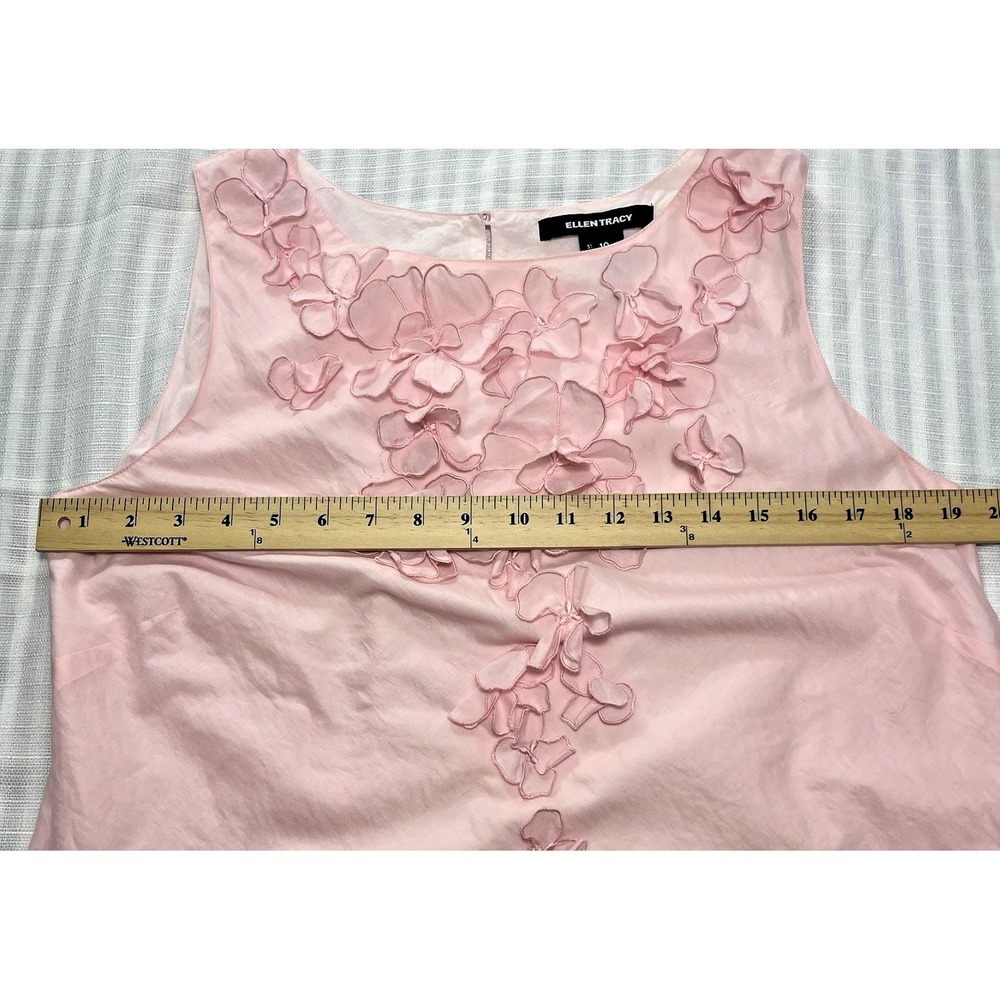 ELLEN TRACY Pink Blouse Women Sz 10 Sleeveless Flower Applique Cotton light - Picture 6 of 8